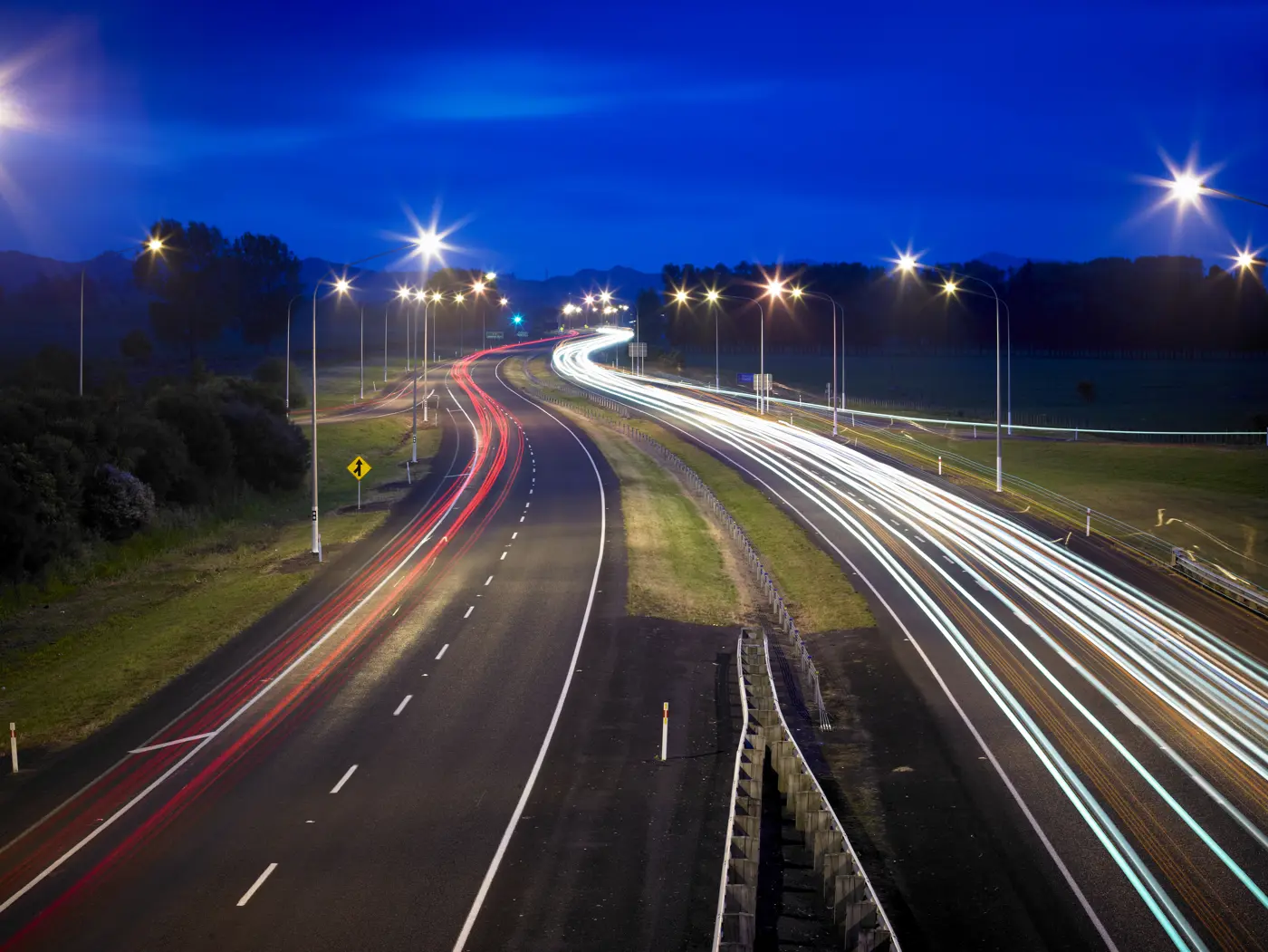a road with lights on it