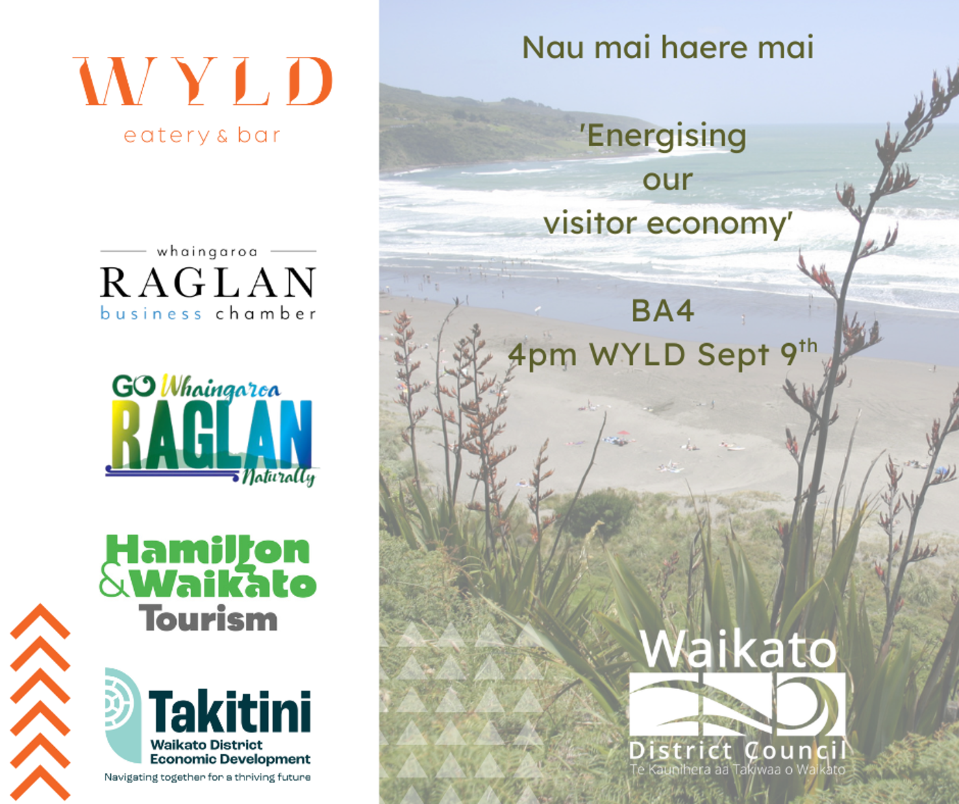 a poster with text and images of a beach and ocean