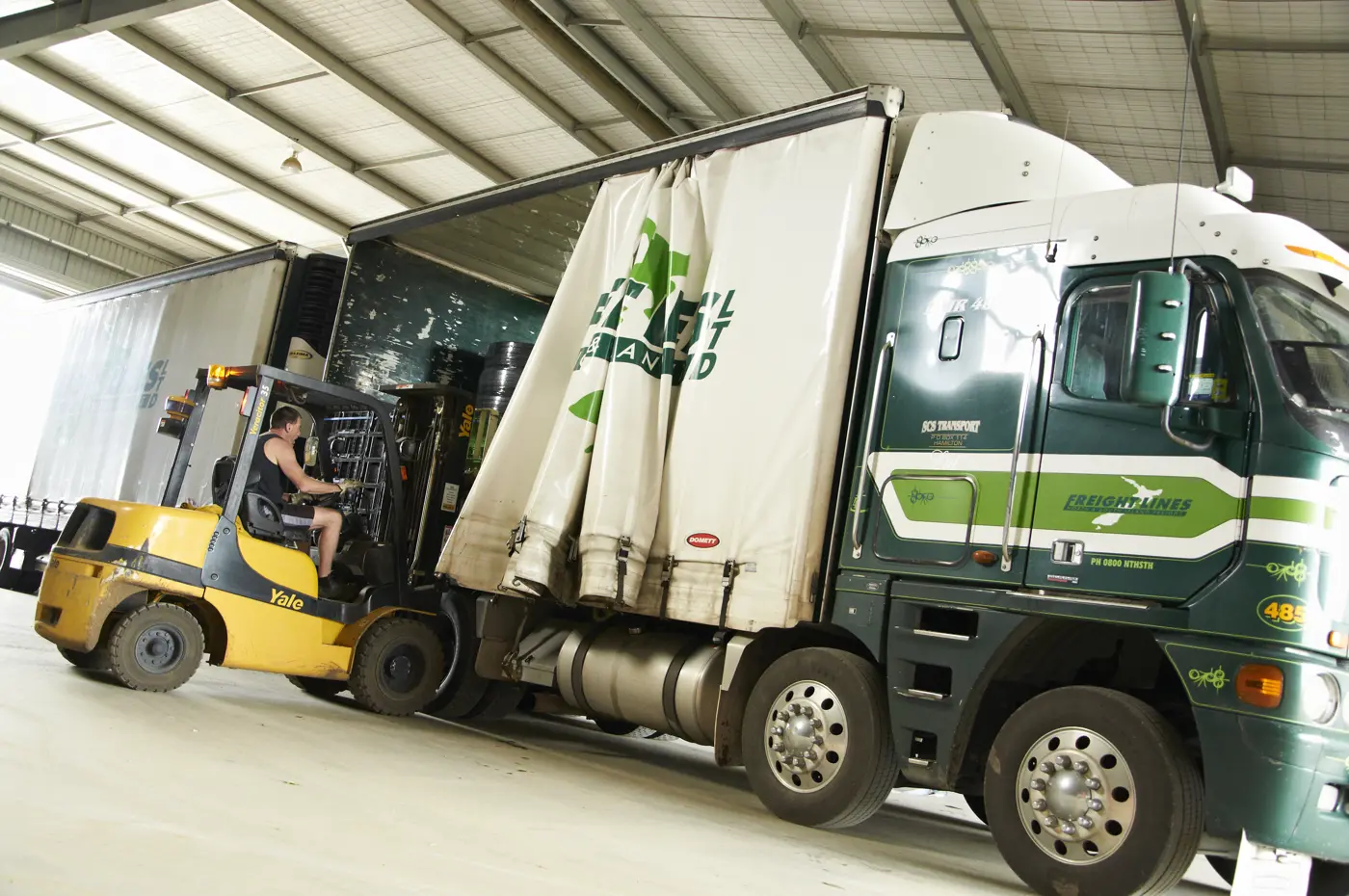a forklift loading a truck
