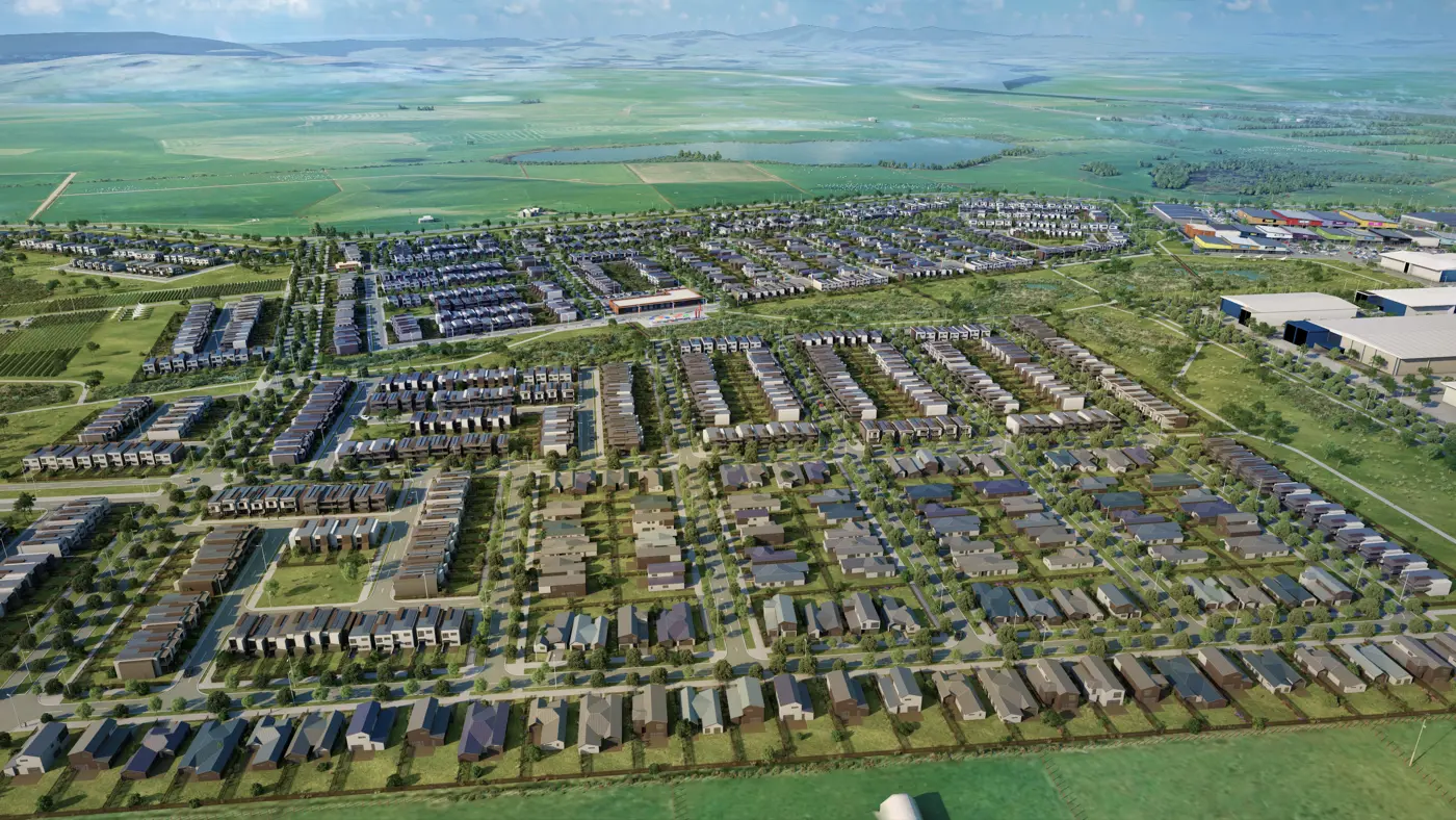 an aerial view of a town