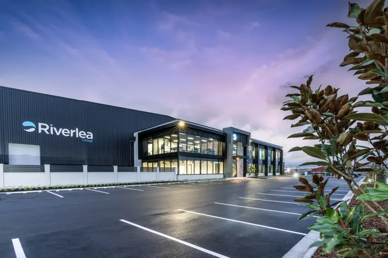 a building with a parking lot