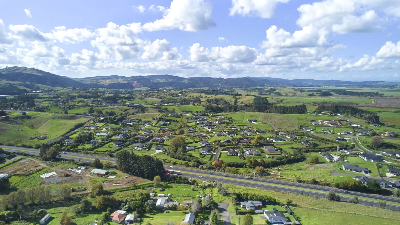 a aerial view of a town