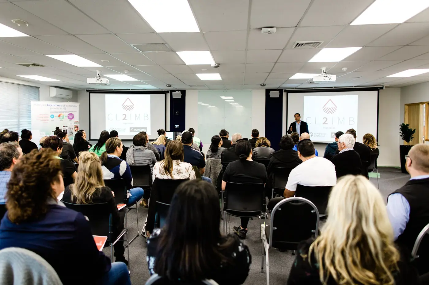 a group of people in a room