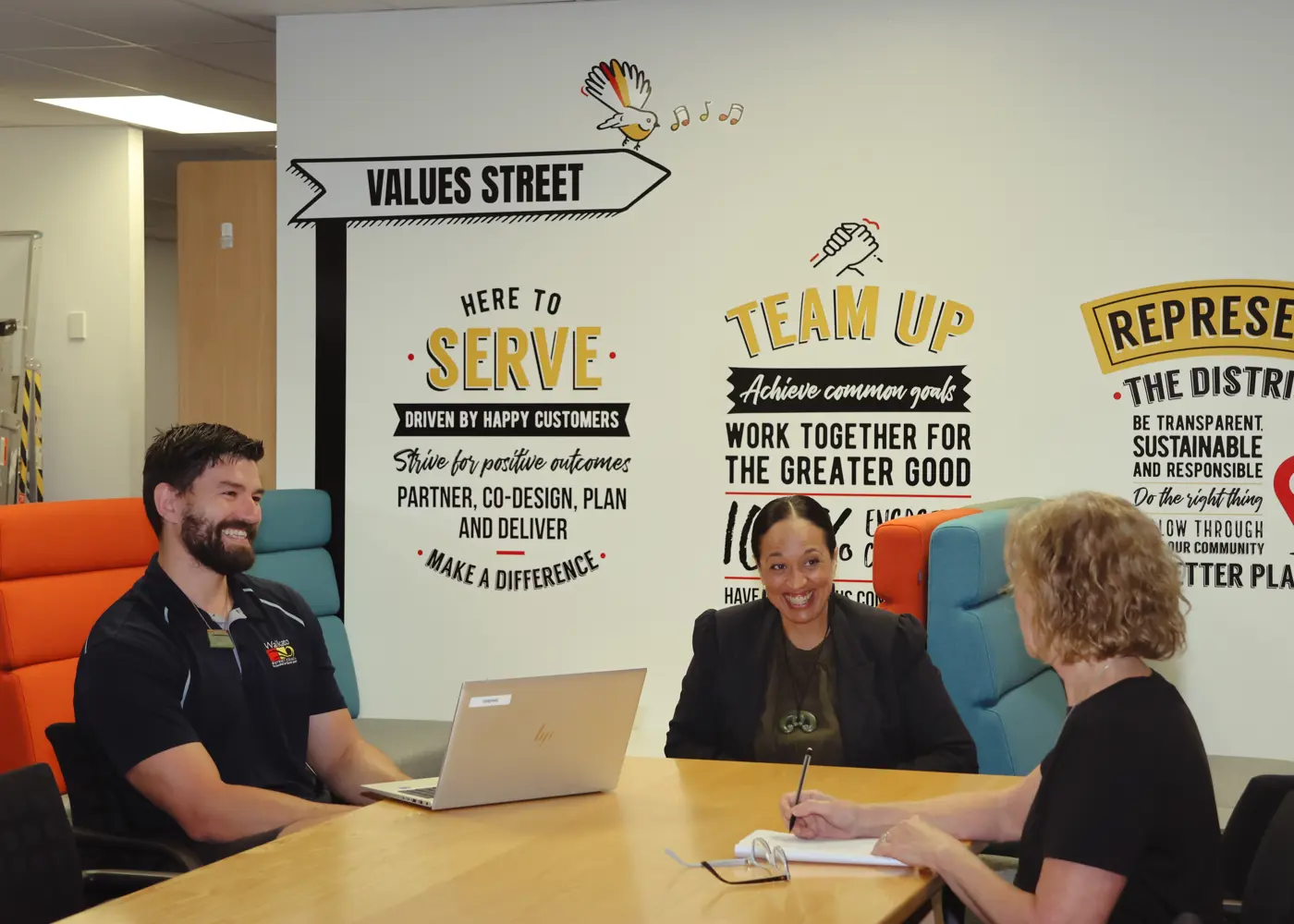a group of people sitting at a table