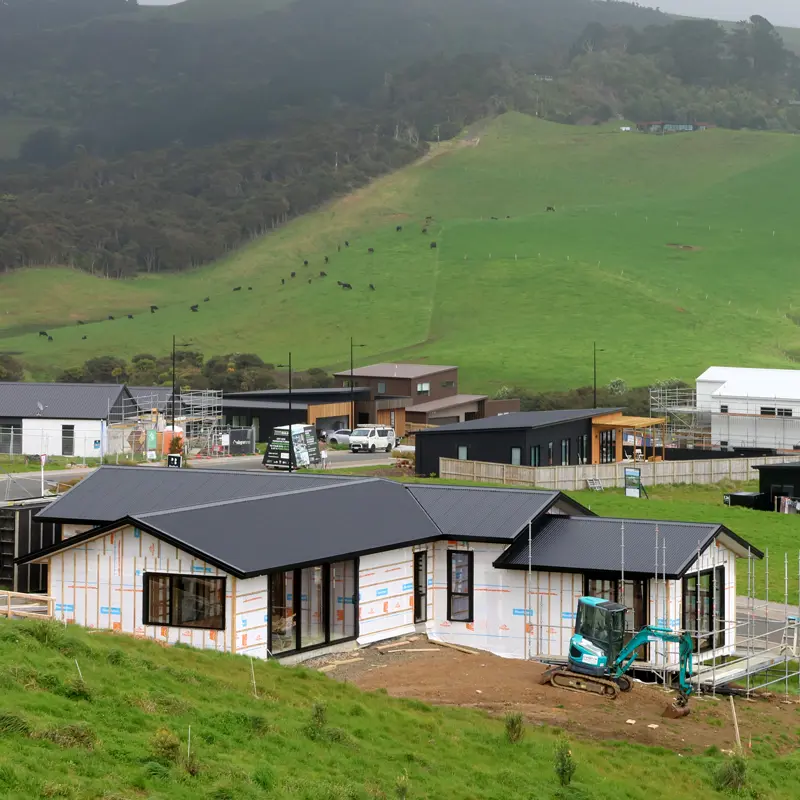 a building in a field