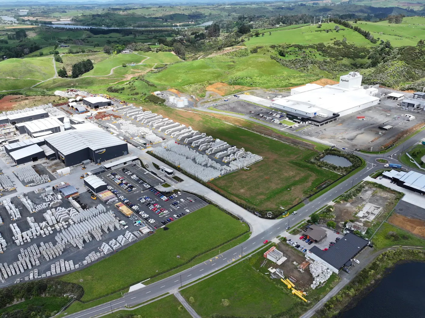 an aerial view of a large factory